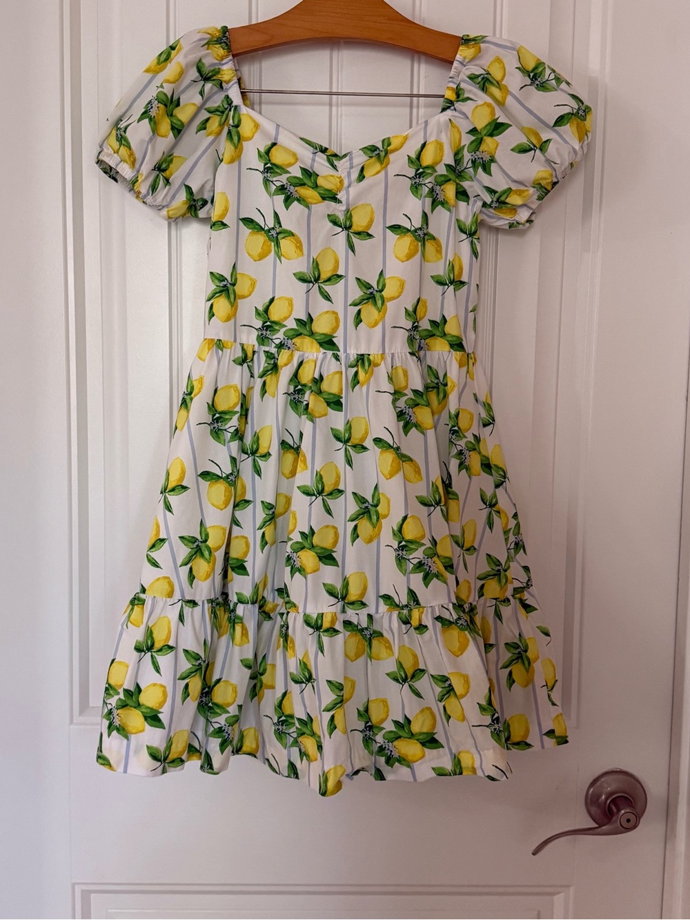 Janie and Jack Lemon Stripe Puff Sleeve Dress Size 10 Amalfi Coast Citrus Print